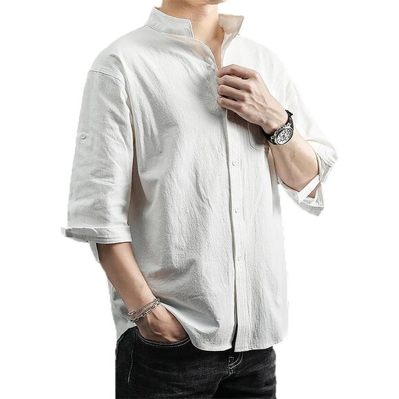 Nopuper Men's Beach Linen Shirts Casual Button Down Shirts Short Sleeve - Picture 2 of 7